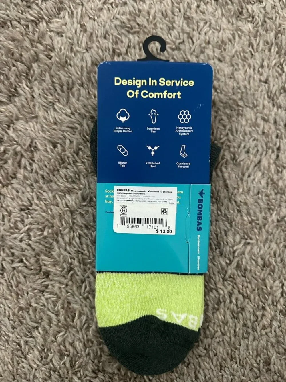Bombas Cushioned Ankle Socks Green Size Medium Low Cut